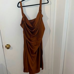 Pretty little thing brown satin cowl neck dress 1XL